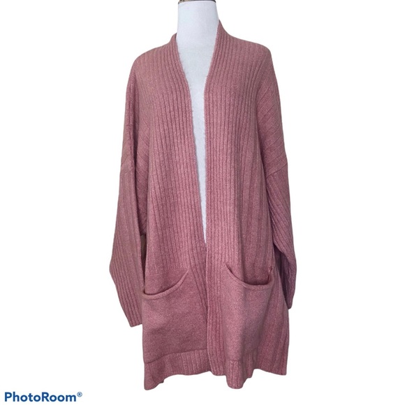 NWT Topshop Long Cardigan Sweater Slouchy Ribbed-Knit Pockets Pink Sz Large 12 - Picture 8 of 10